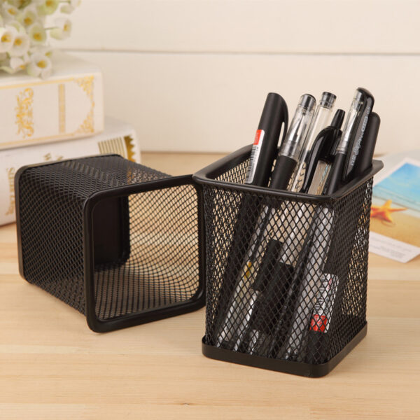 Pencil-Holder-Office-Desk-Metal-Mesh-Square-Pen-Pot-Case-Stationery-Container-Organiser-Durable-Pencil-Case